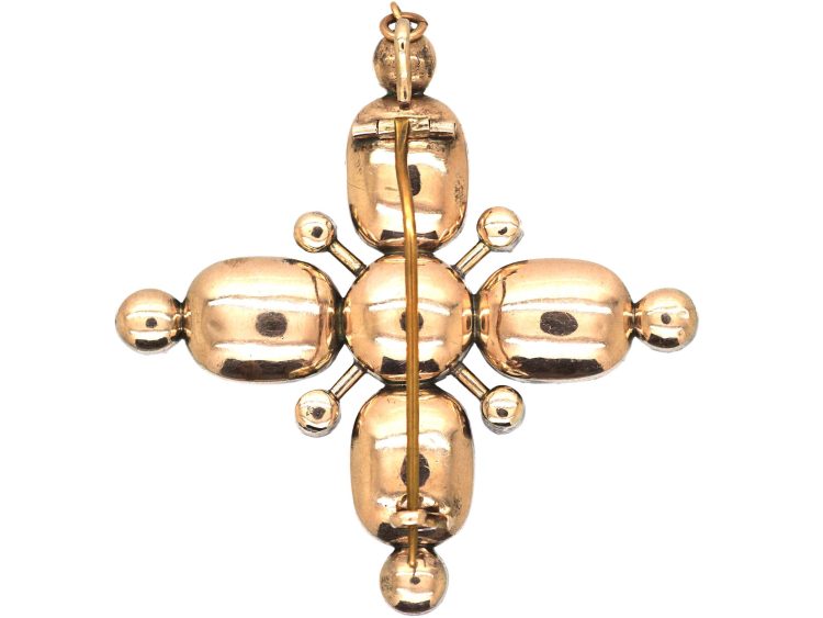 Georgian Silver & Gold Cross Brooch / Pendant set with Rock Crystal