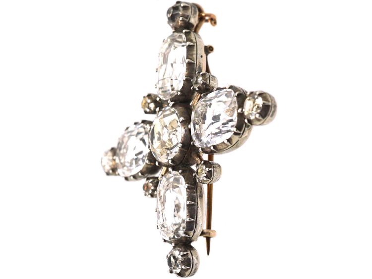 Georgian Silver & Gold Cross Brooch / Pendant set with Rock Crystal