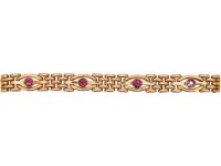 Edwardian 9ct Gold Rose Gold Gate Bracelet set with Garnets