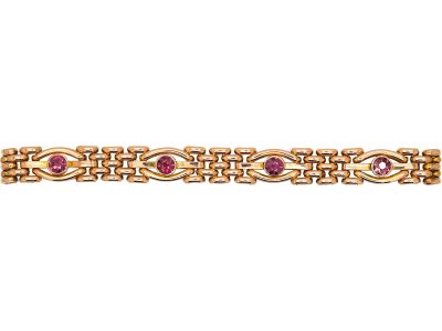 Edwardian 9ct Gold Rose Gold Gate Bracelet set with Garnets