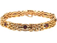 Edwardian 9ct Gold Rose Gold Gate Bracelet set with Garnets