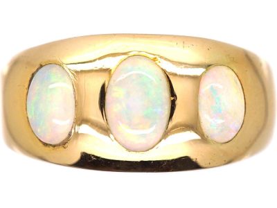 Edwardian 18ct Gold Ring set with Three Cabochon Cut Opals