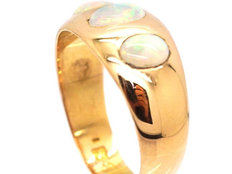 Edwardian 18ct Gold Ring set with Three Cabochon Cut Opals