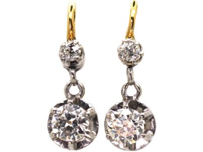 Early 20th Century French 18ct Gold & Platinum Earrings set with Diamonds