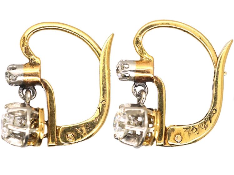 Early 20th Century French 18ct Gold & Platinum Earrings set with Diamonds