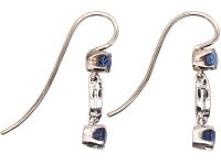 Edwardian Platinum Sapphire & Diamond Small Drop Earrings