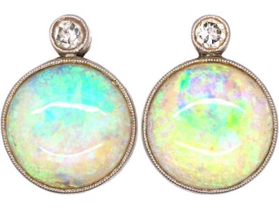 Edwardian 15ct Gold & Platinum Opal & Diamond Earrings