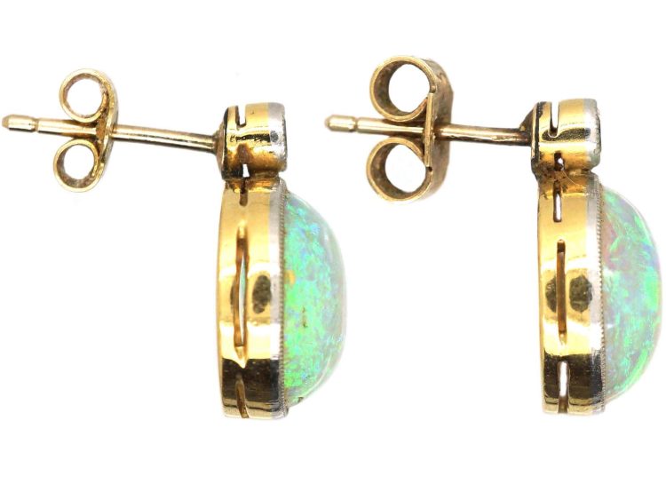 Edwardian 15ct Gold & Platinum Opal & Diamond Earrings