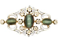 Victorian 18ct Gold Cat's Eye Chrysoberyl, Diamond & Enamel Brooch