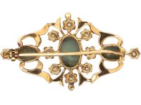 Victorian 18ct Gold Cat's Eye Chrysoberyl, Diamond & Enamel Brooch