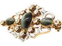 Victorian 18ct Gold Cat's Eye Chrysoberyl, Diamond & Enamel Brooch