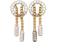 Modernist 18ct White & Yellow Gold Two Drop Earrings set with Diamonds
