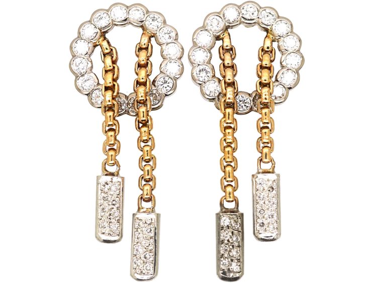 Modernist 18ct White & Yellow Gold Two Drop Earrings set with Diamonds