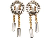 Modernist 18ct White & Yellow Gold Two Drop Earrings set with Diamonds