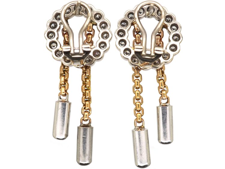 Modernist 18ct White & Yellow Gold Two Drop Earrings set with Diamonds