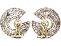French Art Deco Platinum Hoop Clip On Earrings set with Diamonds