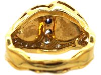 Vintage 18ct Gold Double Heart Ring set with Lapis Lazuli & Diamonds