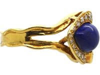 Vintage 18ct Gold Double Heart Ring set with Lapis Lazuli & Diamonds