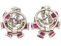 Art Deco 18ct White Gold Earrings set with Rubies & Diamonds