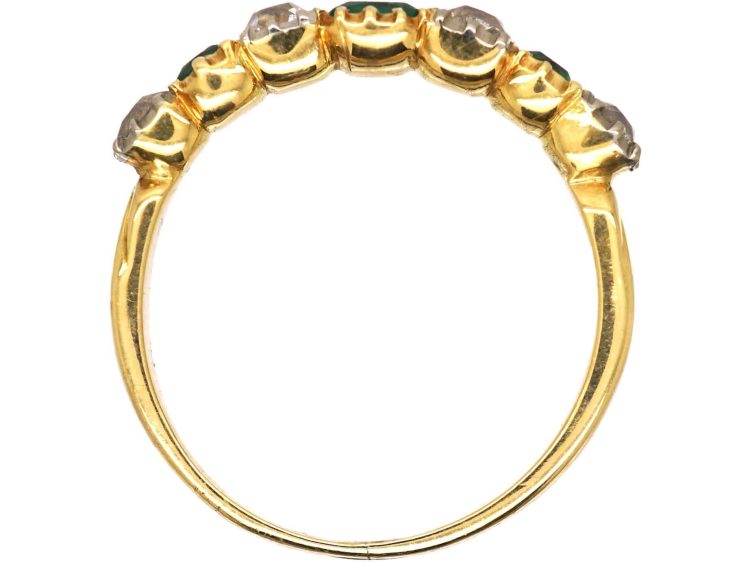 Georgian 18ct Gold, Emerald & Diamond Seven Stone Ring