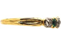 Georgian 18ct Gold, Emerald & Diamond Seven Stone Ring
