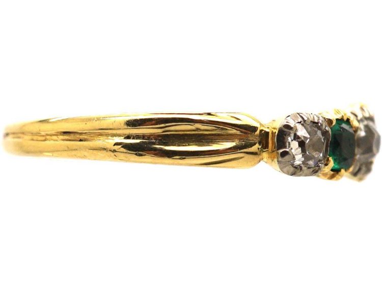 Georgian 18ct Gold, Emerald & Diamond Seven Stone Ring