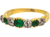 Georgian 18ct Gold, Emerald & Diamond Seven Stone Ring