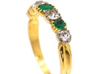 Georgian 18ct Gold, Emerald & Diamond Seven Stone Ring