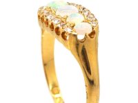 Victorian 18ct Gold Five Stone Opal & Diamond Oval Cluster Ring