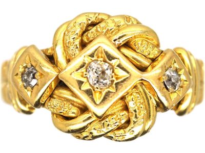 Early 20th Century 18ct Gold Knot Ring set with Three Diamonds