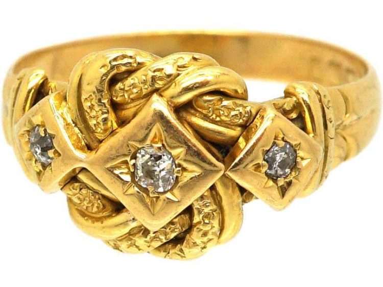 Early 20th Century 18ct Gold Knot Ring set with Three Diamonds