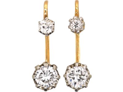 Early 20th Century 18ct Gold, Two Stone Diamond Earrings