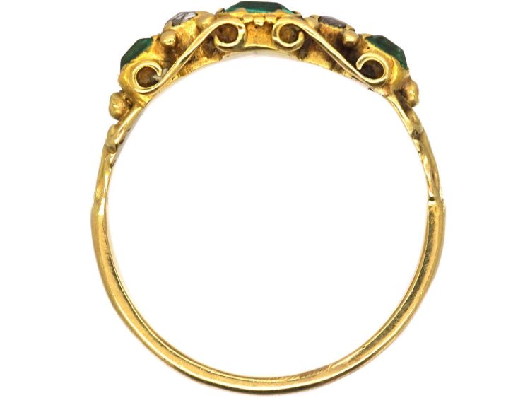 Early Victorian 15ct Gold, Three Stone Emerald & Rose Diamond Ring