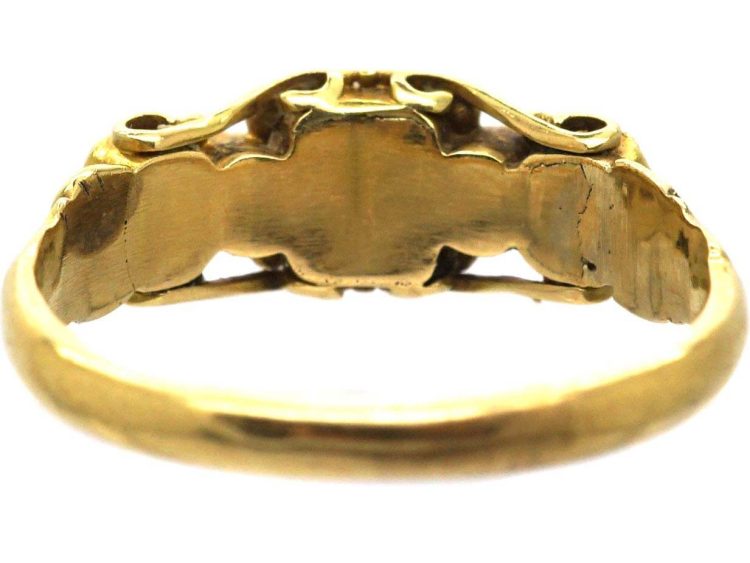 Early Victorian 15ct Gold, Three Stone Emerald & Rose Diamond Ring