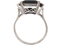 Art Deco Platinum, Green Tourmaline Ring with Diamond Set Shoulders