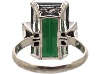 Art Deco Platinum, Green Tourmaline Ring with Diamond Set Shoulders
