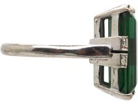 Art Deco Platinum, Green Tourmaline Ring with Diamond Set Shoulders
