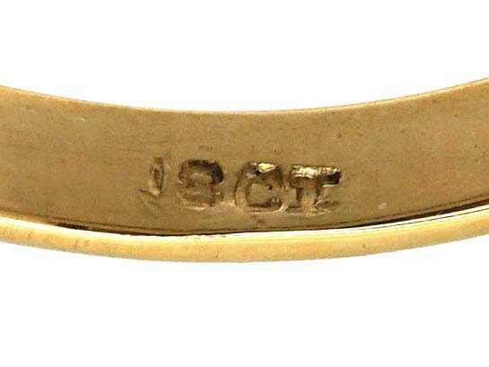 Victorian 18ct Gold, Opal & Diamond Three Stone Carved Half Hoop Ring