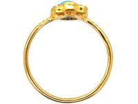 Victorian 18ct Gold Heart Shaped Ring set with a Turquoise & Rose Diamonds
