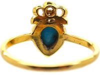 Victorian 18ct Gold Heart Shaped Ring set with a Turquoise & Rose Diamonds