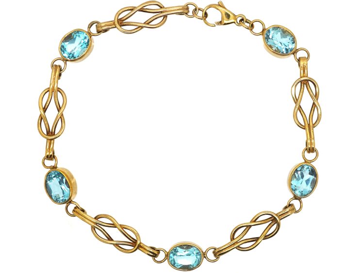 Early 20th Century 9ct Gold Lover's Knot Bracelet set with Zircons