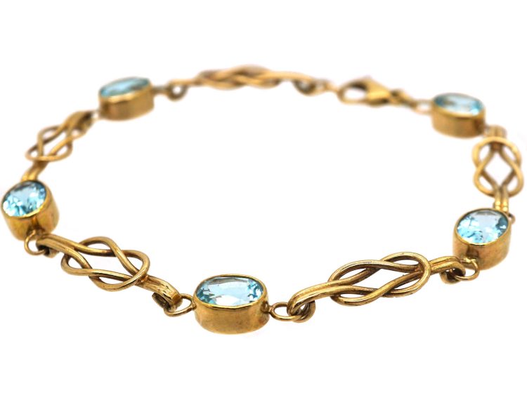 Early 20th Century 9ct Gold Lover's Knot Bracelet set with Zircons
