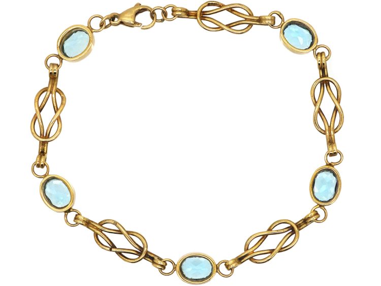 Early 20th Century 9ct Gold Lover's Knot Bracelet set with Zircons