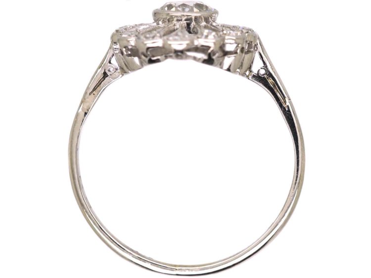 Edwardian 18ct White Gold & Platinum Oval Diamond Starburst Ring