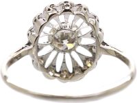 Edwardian 18ct White Gold & Platinum Oval Diamond Starburst Ring