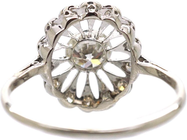 Edwardian 18ct White Gold & Platinum Oval Diamond Starburst Ring