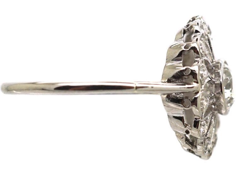 Edwardian 18ct White Gold & Platinum Oval Diamond Starburst Ring