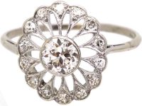 Edwardian 18ct White Gold & Platinum Oval Diamond Starburst Ring