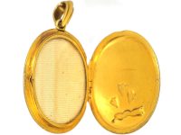 Victorian 18ct Gold Oval Locket with Enamelled Flower with Rose Diamond Detail