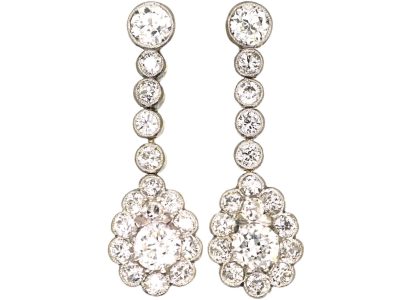 Edwardian 15ct Gold & Platinum Diamond Pear Shaped Drop Earrings